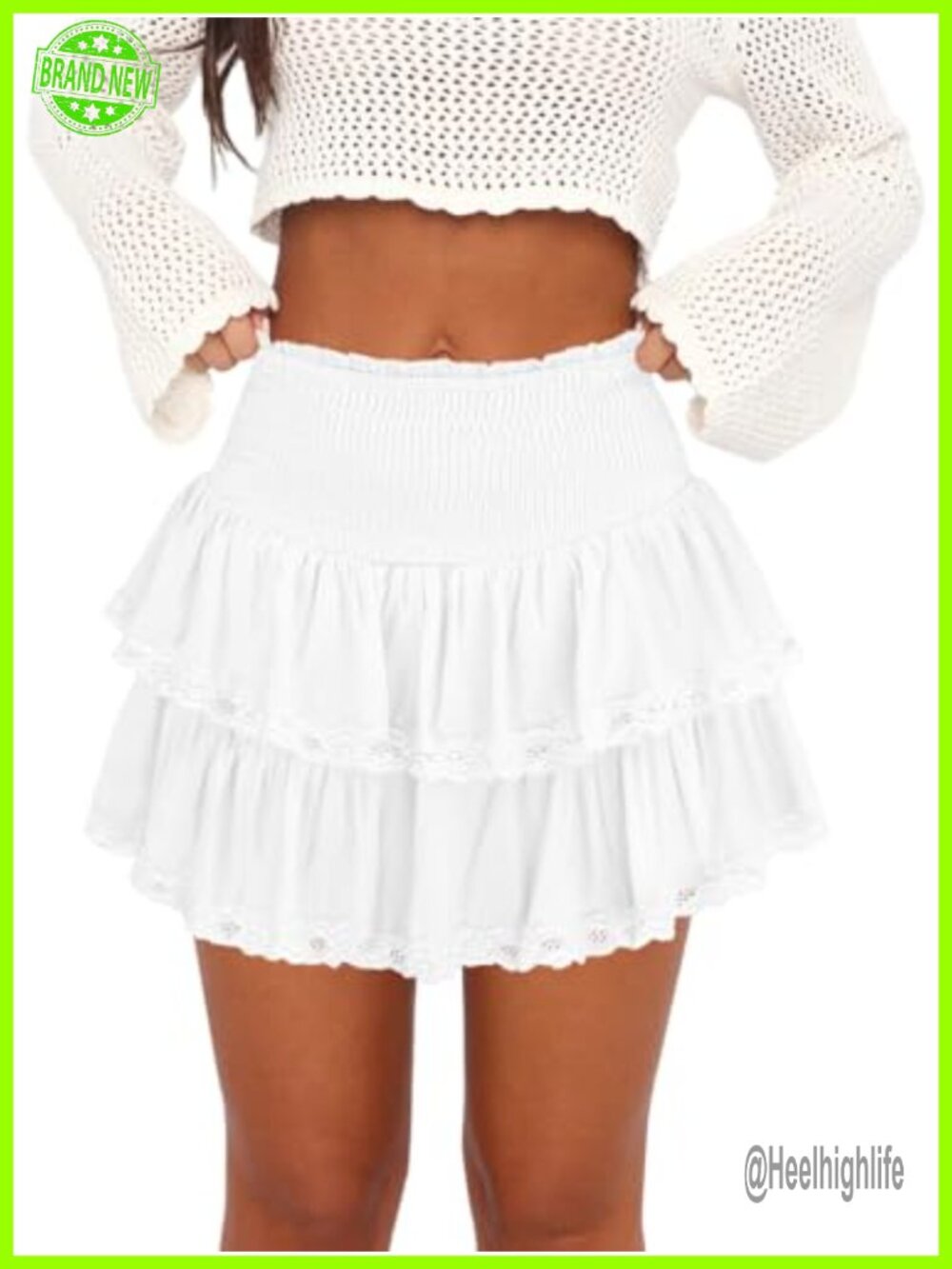 Women's Ruffle Mini Skort with Built-in Shorts Smocked Waist Lace Trim